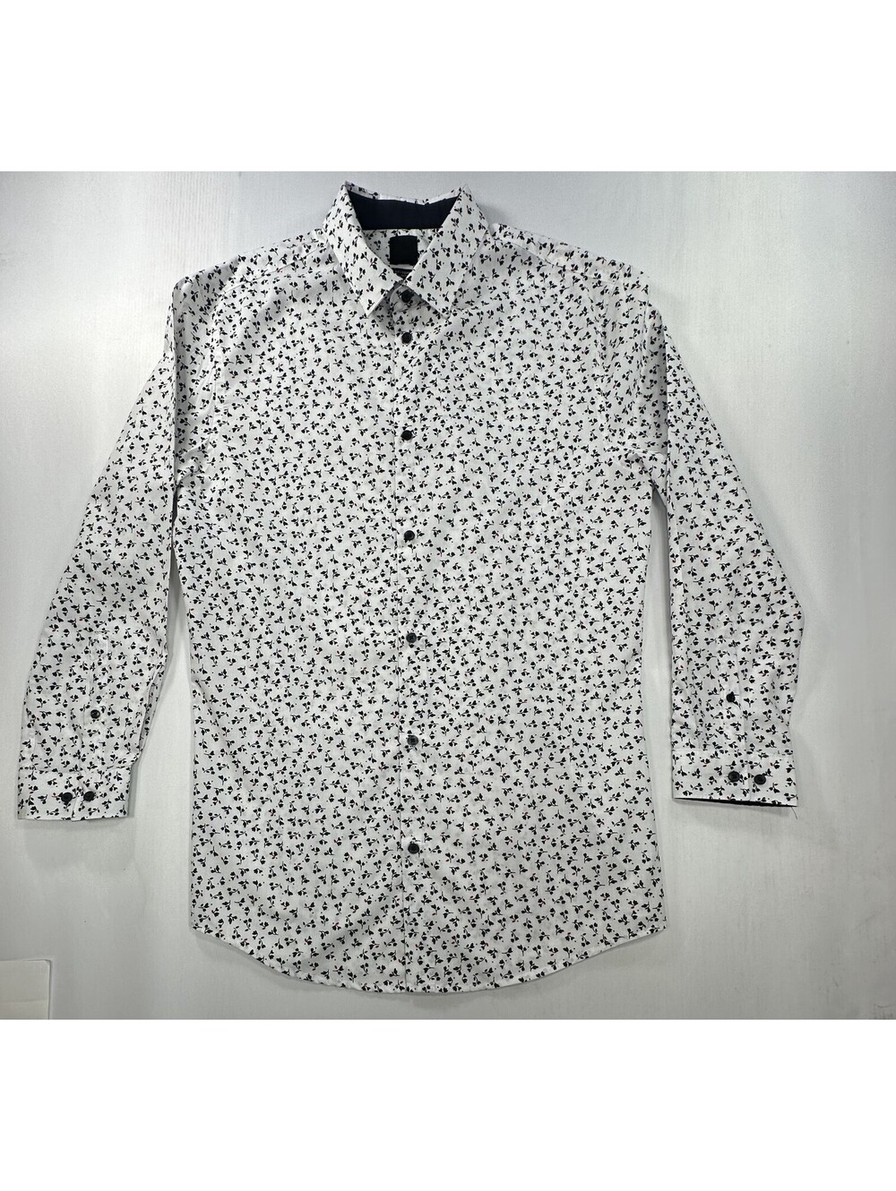 H&M Slim Fit Easy Iron Floral Pattern Button Up White Mens M